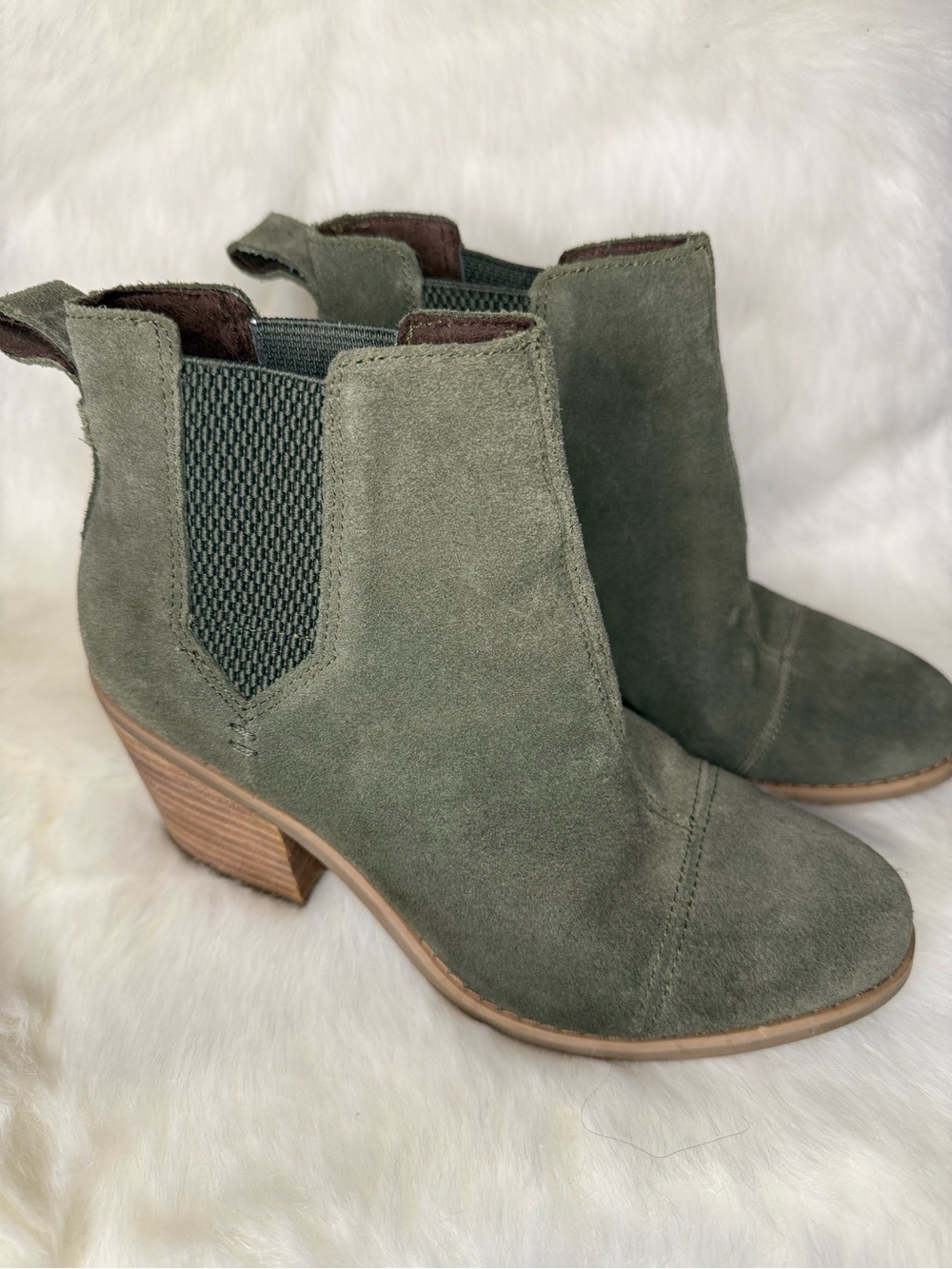 Toms Olive Green Suede Heeled Chelsea Booties